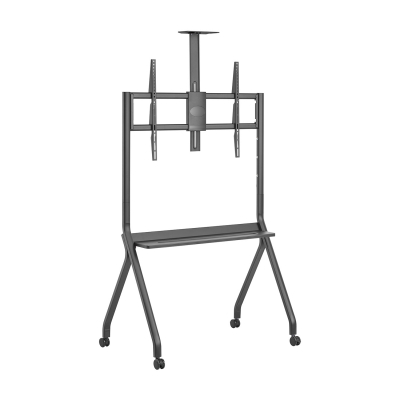 AISENS - SOPORTE DE SUELO PRO CON RUEDA, 1 BANDEJA Y SOPORTE DE CÁMARA PARA PANTALLA INTERACTIVA/TV 120KG DE 55-100, NEGRO