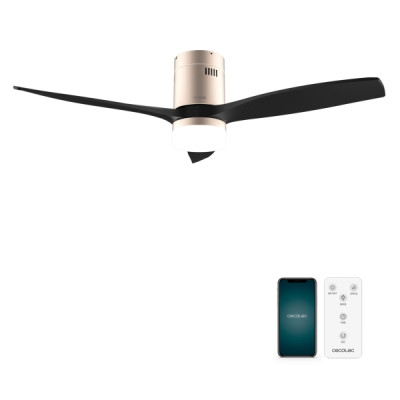 Cecotec EnergySilence Aero 5600 Aqua GoldBlack Connected Ventilador de Techo con 3 Aspas y Luz LED Integrada - 40W - Diametro de 52 - Wi-Fi - IP44 - Temporizador - 6 Velocidades - Color Negro