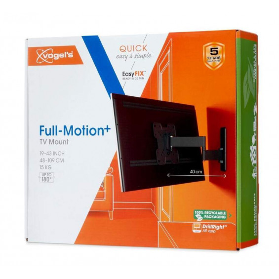 Soporte televisión Vogels 1243, Vesa 75x75, Vesa max 200x200, hata 15 kg, Full Motion+, hasta 43 pulgadas, negro - imagen 7