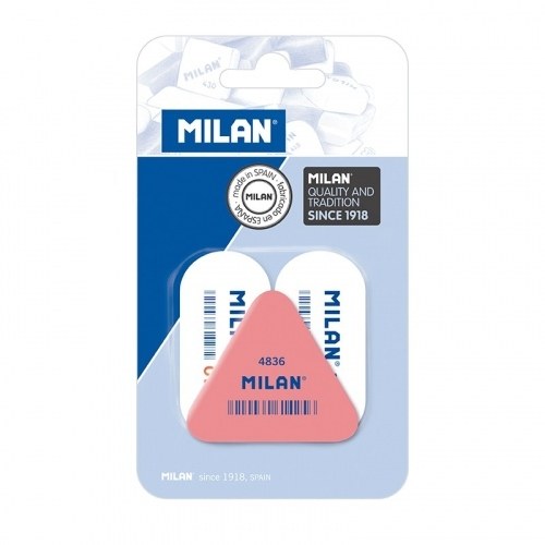 Milan Pack de 2 Gomas de Borrar 1018 Ovaladas Blancas + 1 Goma de Borrar 4836 Triangular Rosa - Miga de Pan - Caucho Suave Sintetico
