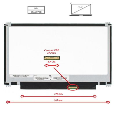Pantalla para portátil LED 11.6 Slim 30 Pines Brackets superior e inferior (al borde)