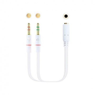 Cable audio 1xjack - 3.5 a 2xjack - 3.5 nanocable 20cm blanco - hembra a 2xmacho - 4pin - 3pin - blanco