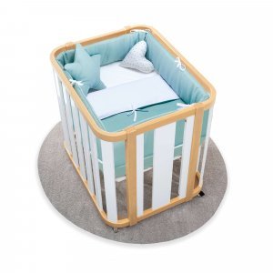 Minicuna madera/blanca 55x70 cm + colchón + textil Mare · Crea Plus Uno Life