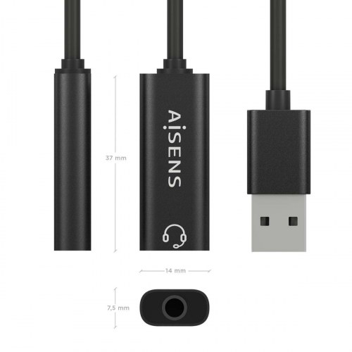 Aisens - Conversor Usb-A A Audio 48Khz, Usb-A/M-Jack 3.5/H, Negro, 10C