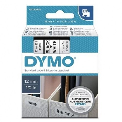 Dymo D1 45013 Cinta de Etiquetas Original para Rotuladora - Texto negro sobre fondo blanco - Ancho 12mm x 7 metros - S0720530