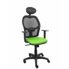 Piqueras y Crespo Silla Alocén malla negra asiento similpiel pistacho brazos regulables cabecero fijo