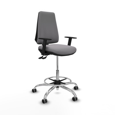 Taburete Elche AS similpiel gris brazos 1D base cromada ruedas 65mm engomadas