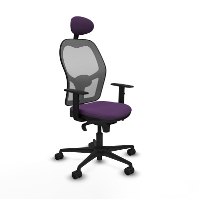 Jorquera sincro malla gris bali morado brazos 1D base nailon cabecero fijo ruedas 65mm nailon