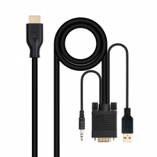 Nanocable Conversor unidireccional VGA/M + AUDIO/M + USB-A/M (para alimentación) a HDMI/M, Negro, 1.8m