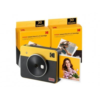 Kodak Mini Shot 3 Retro Pack de Camara Digital Instantanea Bluetooth + 60 Hojas de Papel Fotografico 7.62x7.62cm - Pantalla LCD 1.7 - Flash Integrado - Espejo para Selfies - Color Amarillo/Negro