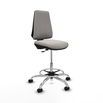 Taburete Elche CP similpiel blanco base cromada ruedas 65mm nailon
