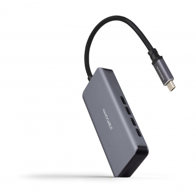Nanocable - Hub USB-C macho a 4 x USB-C hembra, Aluminio 10 cm, Gris