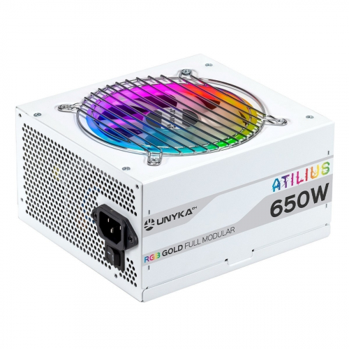 UNYKAch FUENTE Gaming Atilius RGB 650W WHITE 92% Eficiencia 140mm Full Modular