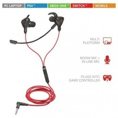 AURICULARES TRUST GAMING GXT 408 COBRA - DRIVERS 10MM - MICRÓFONO DESMONTABLE - GANCHOS OREJA - ALMOHADILLAS GOMA 3 TAMAÑOS - JACK 3.5MM