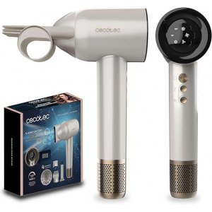 Secador de pelo Cecotec DryGlam Waves Champagne, motor Brushless, Tecnología Plasma Revolucionaria, 1600W, 110000rpm,  4 en 1, cabezales Efecto Coanda, Pantalla Digital, Control Inteligente Calor, Función Memoria, Silencioso