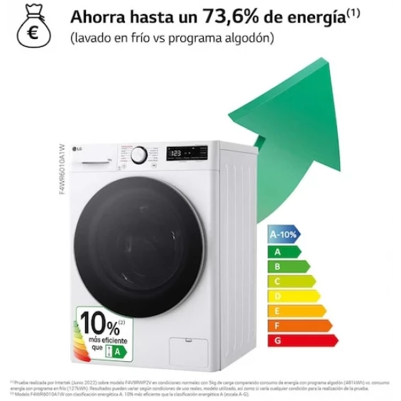 Lavadora LG F4WR6010A1W, 10 kg, 1400 rpm, clase A-10%, blanco - imagen 6