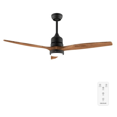 Cecotec EnergySilence Aero 5230 DarkWood Ventilador de Techo de 52 - 40W - 3 Aspas de Madera - Varias Velocidades - Luz LED - Mando a Distancia - Altura Ajustable - Temporizador - Color Negro
