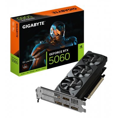 GeForce RTX 5060 OC Low Profile 8G Tarjeta Gráfica - 8GB GDDR7, 128bit, PCI-E 5.0, 2512 MHz Frecuencia del núcleo, 3 x DisplayPort, 1 x HDMI, GV-N5060OC-8GL