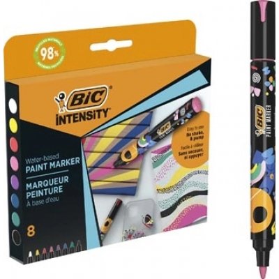 Bic Intensity Pack de 8 Marcadores de Pintura - Punta Media - Tinta con Base de Agua - 98% de Materiales Reciclados - Colores Surtidos