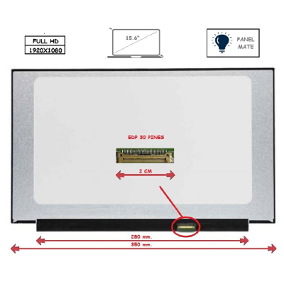 Pantalla para portátil LED 15.6 Slim 30 Pines Full HD Sin Brackets Ancho 350mm Mate