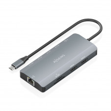 AISENS USB-C Dock 12 en 1, USB-C A 2xHDMI, 1xRJ45, 3xUSB-A, 1xUSB-C, 1xUSB-C PD, 1xSD, 1xMicro SD, Gris, 20cm