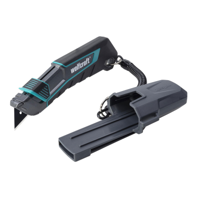 Cúter de seguridad con funda y cordón