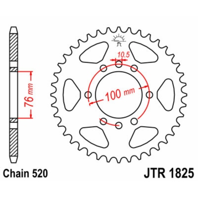 Corona JT SPROCKETS acero estándar 1825 - Paso 520 JTR1825.45