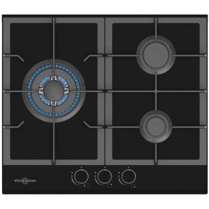 Placa de gas butano Vitrokitchen CG630NB, 3 zonas, Cristal Gas,encendido electrónico