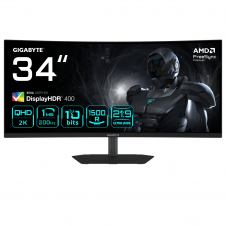 GIGABYTE G34WQC2 Monitor Gaming Curvo 34? WQHD - 3440 x 1440, 1500R, 200Hz, 1ms, 450 cd/m², AMD FreeSync Premium, DisplayHDR 400, HDMI 2.0, Display