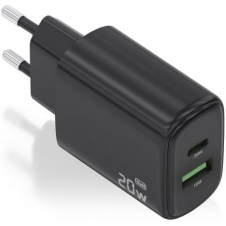 Cargador de Pared GaN Aisens A110-0910/ 1xUSB Tipo-C/ 1xUSB/ 20W/ Negro