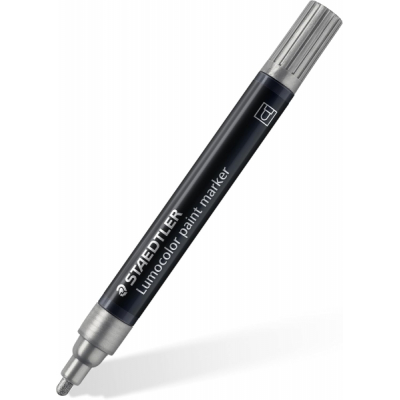 Staedtler Lumocolor 349 Marcador Acrilico Permanente - Trazo 2.4 mm Aprox - Tinta Base de Agua - Color Plata