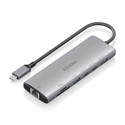 AISENS - USB-C DOCK 7 EN 1, USB-C A 1xHDMI, 1xRJ45, 1xUSB-A 10G, 2xUSB-C 10G, 1xSD, 1xMICRO SD, GRIS, 20CM