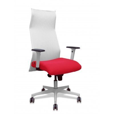 Sillón Albacete malla blanco bali rojo brazos blancos base blanca ruedas parqué 65mm