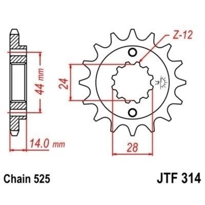 Piñón con goma anti-ruido JT SPROCKETS acero 314 - Paso 525 JTF314.16RB