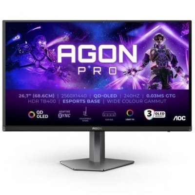 Monitor Gaming Ultraparonámico AOC AG276QZD2 26.5/ WQHD/ Multimedia/ 0.03ms/ 240Hz/ OLED/ Regulable en altura/ Negro
