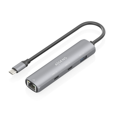 AISENS - DOCK USB-C A ETHERNET GIGABIT + HUB 2xUSB-C+1xUSB-A, GRIS, 15CM
