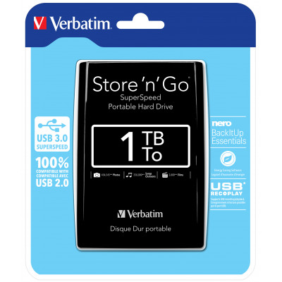 Verbatim Disco Duro Portátil Store 'n' Go USB 3.0 de 1 TB en color Negro