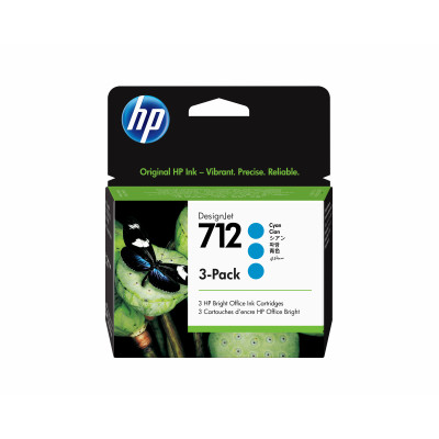 HP - Paquete de 3 cartuchos de Tinta DesignJet 712 cian de 29 ml