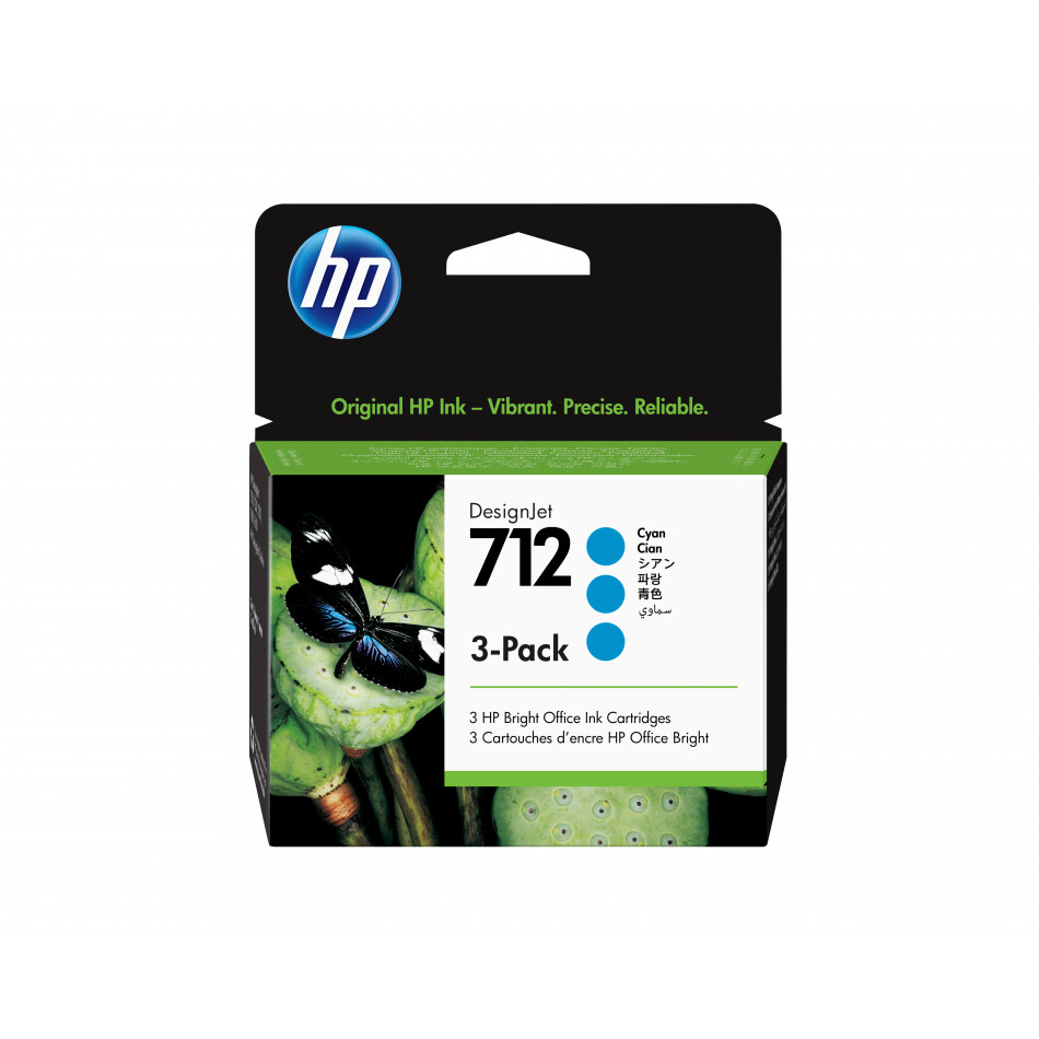 HP - Paquete de 3 cartuchos de Tinta DesignJet 712 cian de 29 ml