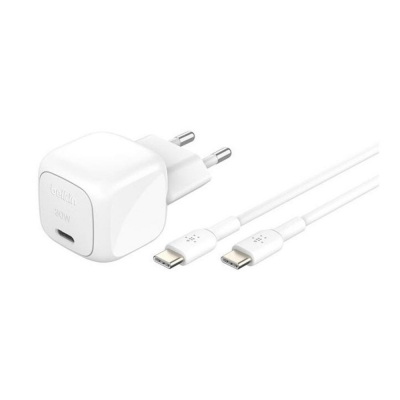 Cargador de pared belkin wca008kq1mwh - b6 30w usb tipo c + cable usb tipo c blanco