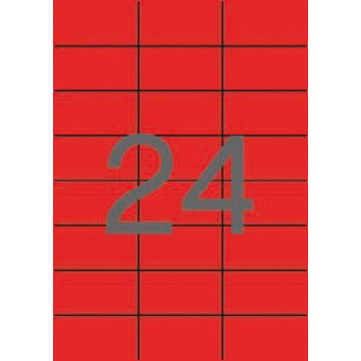 Apli Pack de 2.400 Etiquetas 70x37mm - 100 Hojas x 24 Etiquetas - Adhesivo Permanente - Cantos Rectos - Color Rojo