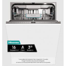Lavavajillas integrable Hisense HV673A65, 60 cm, 16 servicios, 3ª bandeja, clase A, 55 kWh año, 38dB, 7 programas, media carga, inverter, blanco