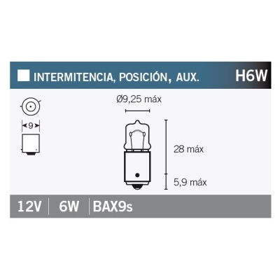 Caja de 10 lámparas 12V6W BAY9S