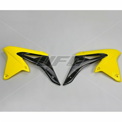 Plásticos laterales de radiador UFO Suzuki amarillo / negro SU04928-102 SU04928#102