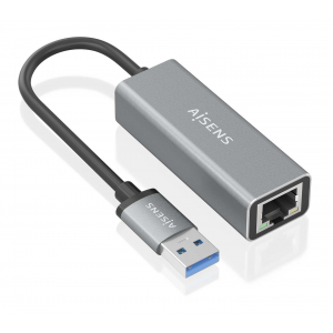 AISENS - CONVERSOR USB 3.0 A ETHERNET GIGABIT 10/100/1000 MBPS, GRIS, 15CM