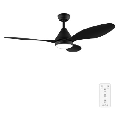 Cecotec EnergySilence Aero 5200 Black Ventilador de Techo con 3 Aspas y Luz Integrada - 40W - Diametro de 48 - LED de 18W - Mando a Distancia - 3 Velocidades - Temporizador Programable - Color Negro