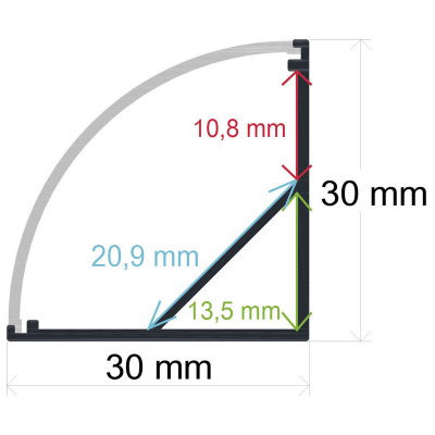 Perfil LED Esquina 30x30mm 2m