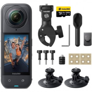 Cámara deportiva Insta360 X5 Motorcycle Bundle, vídeo 360° 8K30, sensor 1/1,28", FlowState, sumergible 15 m, negro