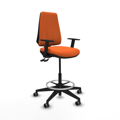 Taburete Elche AS bali naranja brazos 1D base piramidal ruedas 65mm engomadas