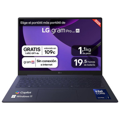 Portatil lg 16z90tp - k.ad88b u7 - 255h - 32gb - ssd 1tb - 16 pulgadas - w11h